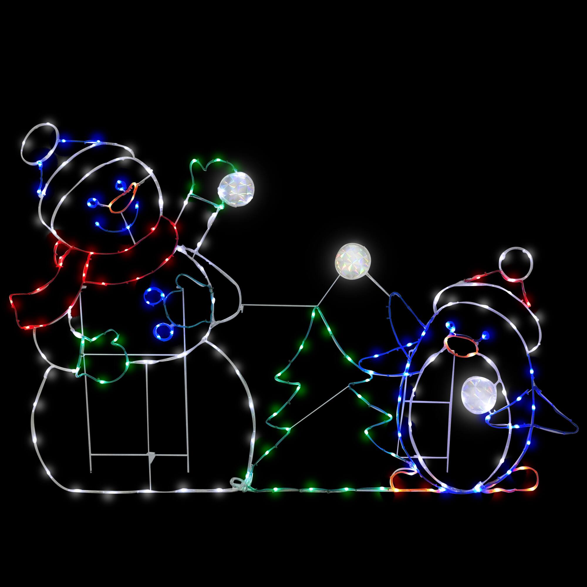 3.5ft. Animated Snowman with Penguin Christmas Décor, Multicolor LED Lights
